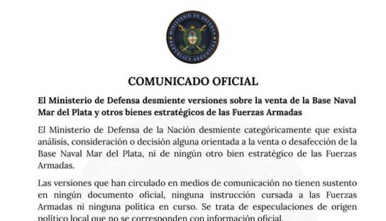 Ministerio de Defensa niega cualquier análisis de venta de la Base Naval de Mar del Plata