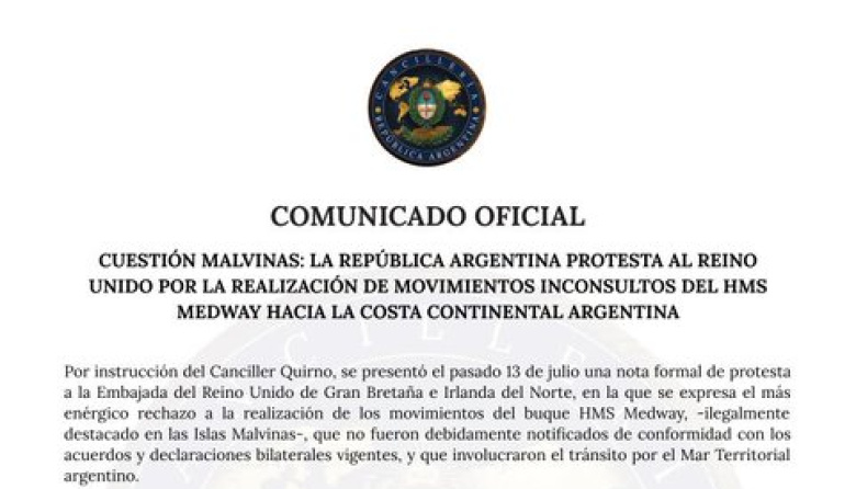 El comunicado de Cancillería por el HMS Medway y el "timing" de la indignación soberana