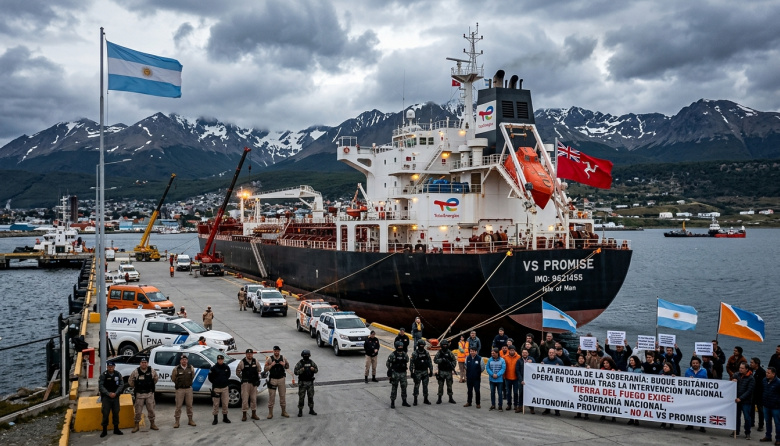 LA PARADOJA DE LA SOBERANÍA: BUQUE BRITÁNICO OPERA EN USHUAIA TRAS LA INTERVENCIÓN NACIONAL DEL PUERTO