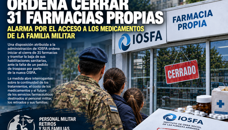 IOSFA ordena cerrar 31 farmacias propias: alarma por el acceso a los medicamentos de la familia militar