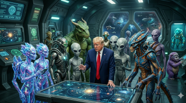 “Trump y el Extraterrestre: El Presidente Comparte Fotos con un Alienígena y Desata Especulaciones”