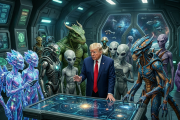 “Trump y el Extraterrestre: El Presidente Comparte Fotos con un Alienígena y Desata Especulaciones”